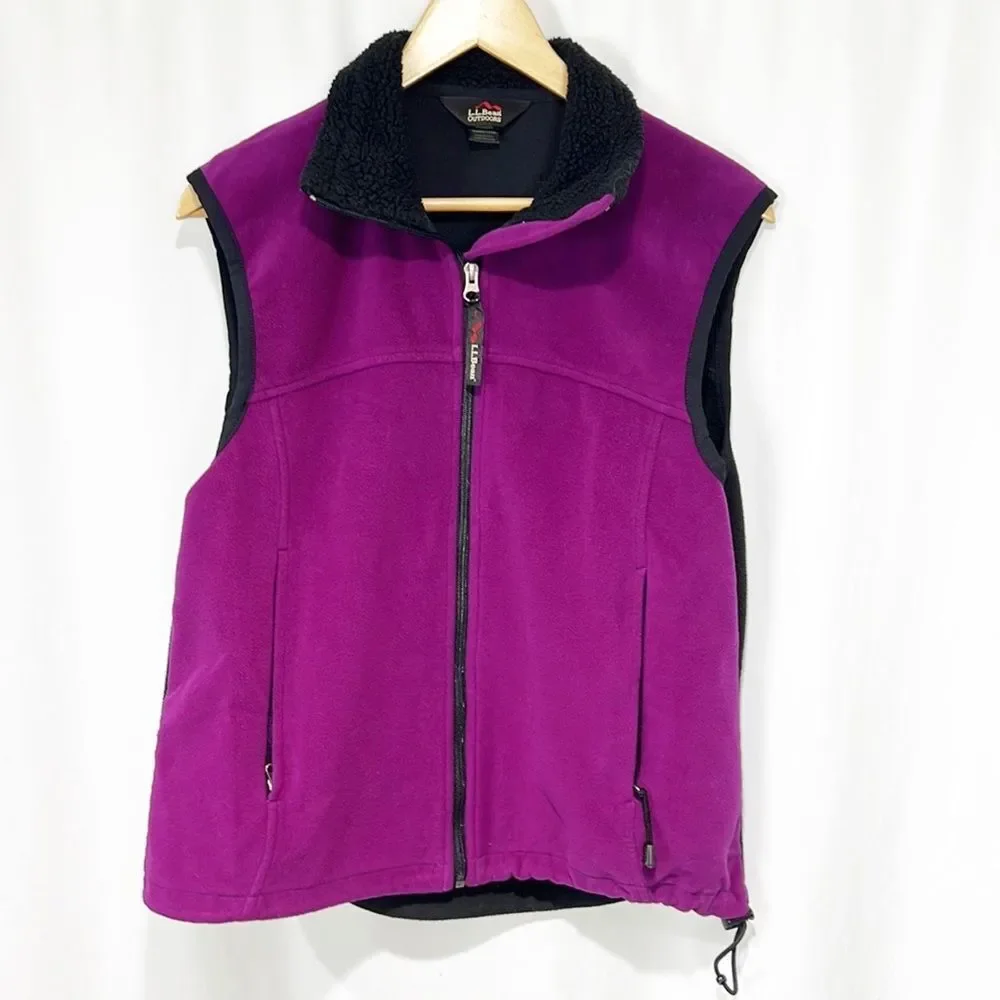 L.L. Bean Purple and Black Colorblock Fleece Vest Medium